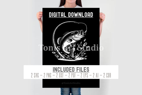 Bass Fishing SVG | Jumping Fish Clipart for Anglers SVG TonisArtStudio 