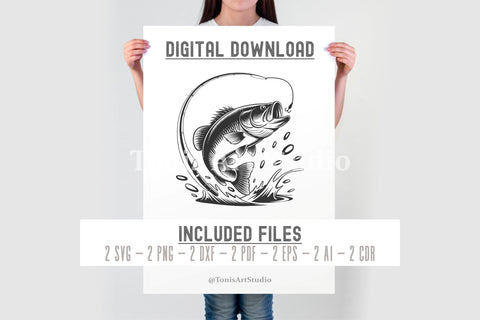 Bass Fishing SVG | Jumping Fish Clipart for Anglers SVG TonisArtStudio 
