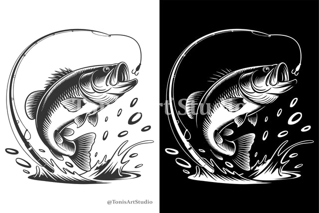 Bass Fishing SVG | Jumping Fish Clipart for Anglers SVG TonisArtStudio 