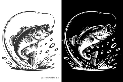 Bass Fishing SVG | Jumping Fish Clipart for Anglers SVG TonisArtStudio 