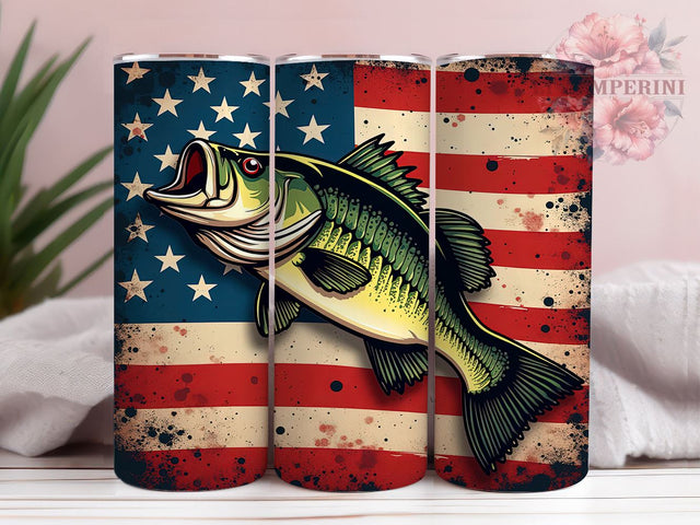 Bass Fishing Tumbler, Grunge American Flag, Fishing Drinkware, 20oz Tumbler, Outdoor Decor, Fisherman Gift, Patriotic Tumbler Sublimation Li Zamperini 