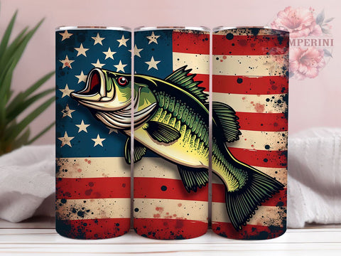 Bass Fishing Tumbler, Grunge American Flag, Fishing Drinkware, 20oz Tumbler, Outdoor Decor, Fisherman Gift, Patriotic Tumbler Sublimation Li Zamperini 