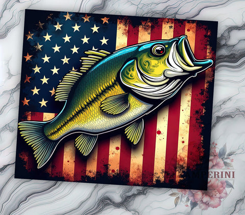 Bass Fishing Tumbler, Grunge American Flag, Fishing Drinkware, 20oz Tumbler, Outdoor Decor, Fisherman Gift, Patriotic Tumbler Sublimation Li Zamperini 