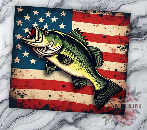 Bass Fishing Tumbler, Grunge American Flag, Fishing Drinkware, 20oz Tumbler, Outdoor Decor, Fisherman Gift, Patriotic Tumbler Sublimation Li Zamperini 