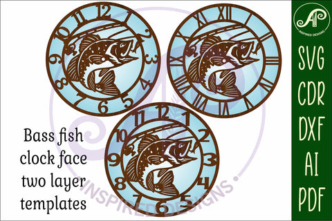 Bass fishing wall clock laser cut files, SVG SVG APInspireddesigns 
