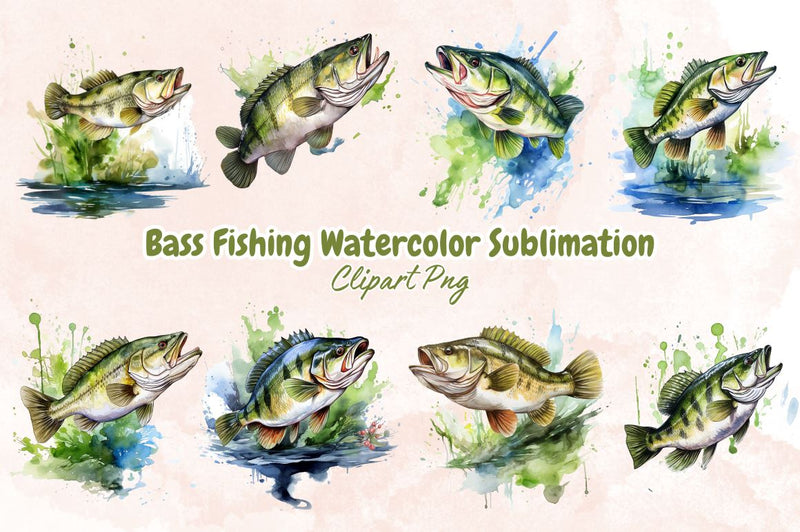 Bass Fishing Watercolor Sublimation Bundle Sublimation Designangry 