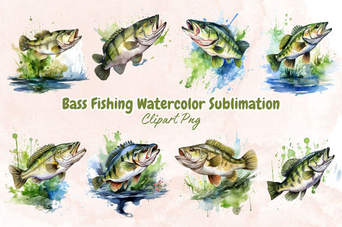 Bass Fishing Watercolor Sublimation Bundle Sublimation Designangry 