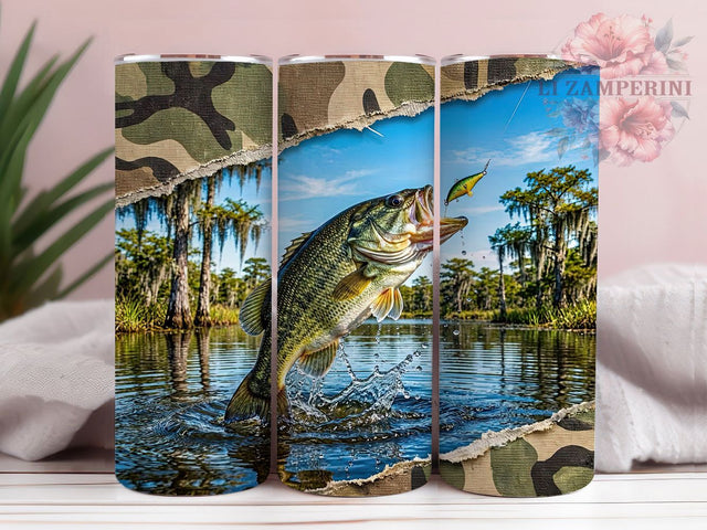 Bass Strike Camo 20oz Tumbler, Bass Fish, Strike Design, Camo Pattern, Outdoor Theme, Fishing Motif, Skinny Tumbler, Sublimation PNG Sublimation Li Zamperini 