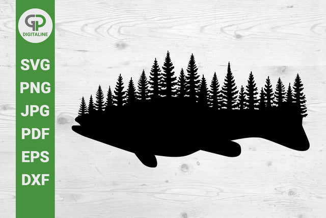 Bass SVG, Fish SVG, Fishing SVG, Forest SVG, Woods SVG, Pine Trees SVG, Woodland SVG, Outdoors SVG SVG GPDigitaline 