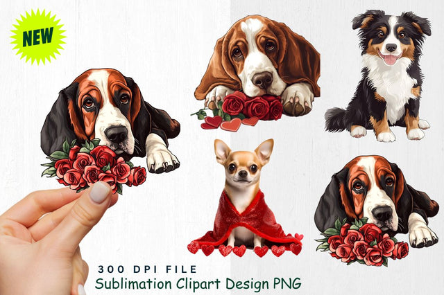 Basset Hound and Rose Bouquet Clipart Sublimation Regulrcrative 