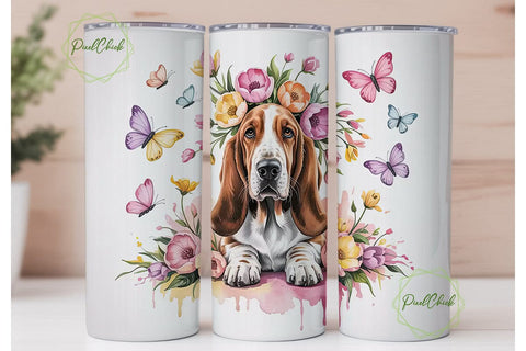 Basset Hound Floral Tumbler Wrap Sublimation PixelChick 