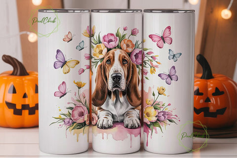 Basset Hound Floral Tumbler Wrap Sublimation PixelChick 