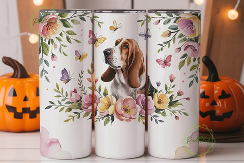 Basset Hound Floral Tumbler Wrap Sublimation PixelChick 