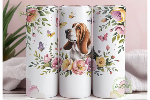 Basset Hound Floral Tumbler Wrap Sublimation PixelChick 
