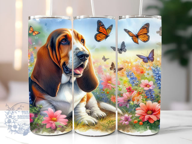 Basset Hound Flower 20oz Skinny Tumbler, Basset Tumbler Png, Straight & Tapered Tumbler Wrap, Instant Digital Download Sublimation ToriDesigns 