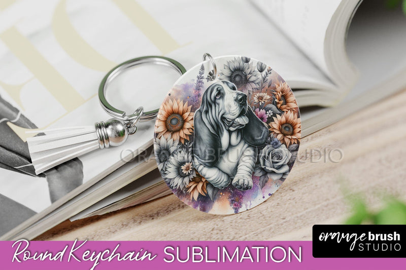 Basset Hound Keychain - Dog mom Floral Keychain Sublimation Design Sublimation OrangeBrushStudio 