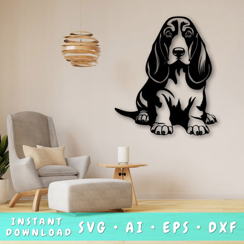 Basset Hound Laser SVG Cut File, Basset Hound Glowforge File, Basset Hound DXF, Basset Hound Wall Art SVG SVG HappyDesignStudio 