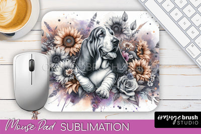 Basset Hound Mouse Pad Design - Dog Mom Floral Mousepad Sublimation Sublimation OrangeBrushStudio 