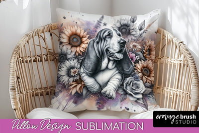 Basset Hound Pillow Cover - Dog Mom Floral Pillow Sublimation Sublimation OrangeBrushStudio 