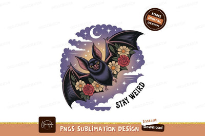 Bat floral night sky clouds Sublimation Designangry 