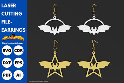 Bat Halloween star moon earrings | paper cut | svg laser cut Glowforge SVG tofigh4lang 