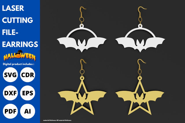 Bat Halloween star moon earrings | paper cut | svg laser cut Glowforge SVG tofigh4lang 