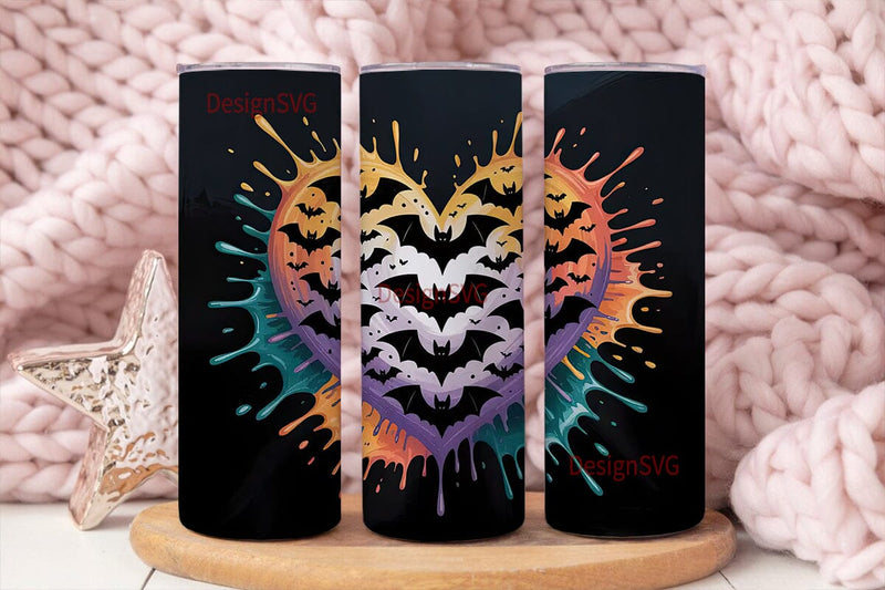 Bat Heart Halloween 20oz Tumbler Wrap Sublimation DesignSVG 