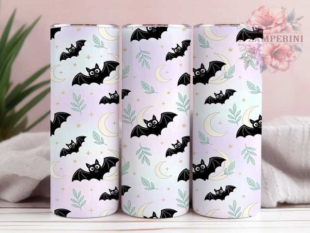 Bat Moon Pattern 20oz Tumbler, Bat Motif, Moon Pattern, Halloween Theme, Spooky Charm, Whimsical Style, Skinny Tumbler, Sublimation PNG Sublimation Li Zamperini 
