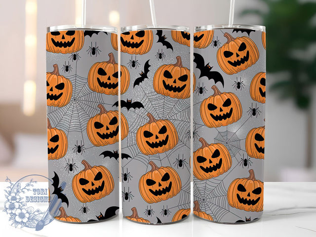 Bat & Pumpkin Spooky Halloween Tumbler Wrap, Bat Tumbler Wrap, 20oz Skinny Tumbler, Pumpkin Tumbler Png, Sublimation Design, Tumbler Wrap Download, Spooky Tumbler Png Sublimation ToriDesigns 