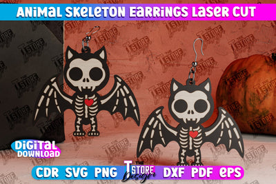 Bat Skeleton Earrings | Halloween Earrings | Jewelry Design | Bijoux Design | CNC Files SVG The T Store Design 