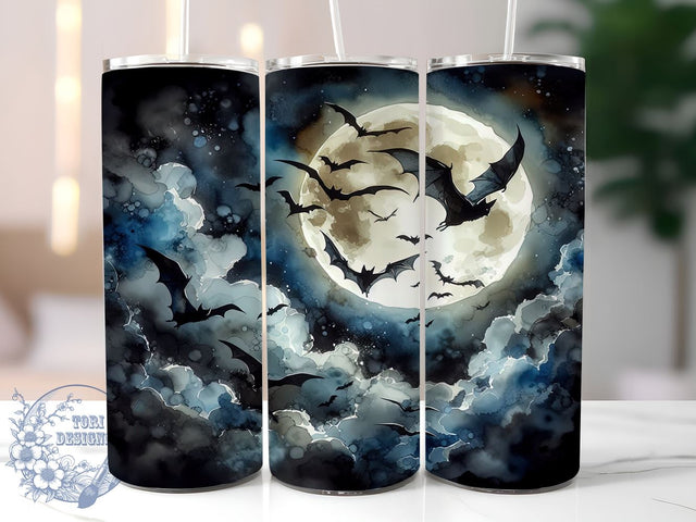 Bat Swarm 20oz Skinny Tumbler, Halloween Gothic Tumbler Png, Straight & Tapered Tumbler Wrap, Instant Digital Download Sublimation ToriDesigns 