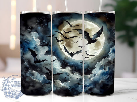 Bat Swarm 20oz Skinny Tumbler, Halloween Gothic Tumbler Png, Straight & Tapered Tumbler Wrap, Instant Digital Download Sublimation ToriDesigns 