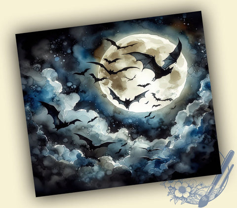 Bat Swarm 20oz Skinny Tumbler, Halloween Gothic Tumbler Png, Straight & Tapered Tumbler Wrap, Instant Digital Download Sublimation ToriDesigns 