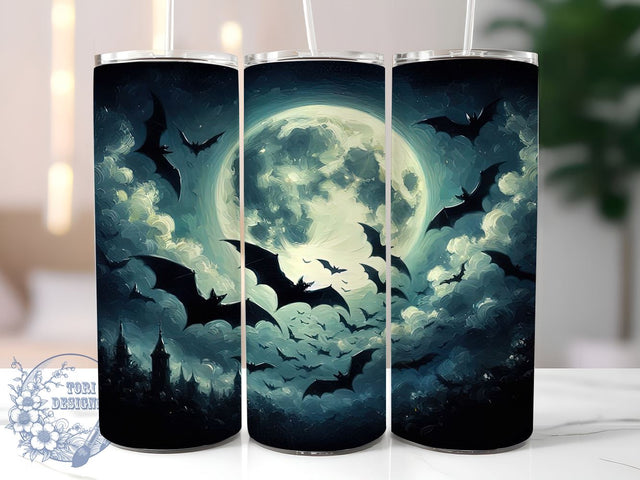 Bat Swarm 20oz Skinny Tumbler, Halloween Gothic Tumbler Png, Straight & Tapered Tumbler Wrap, Instant Digital Download Sublimation ToriDesigns 