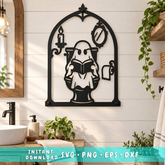Bathroom Ghost Laser SVG | Funny Toilet Ghost Svg | Halloween Bathroom DXF | Restroom Sign CNC File | Plasma Cut Metal Art SVG HappyDesignStudio 