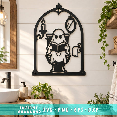 Bathroom Ghost Laser SVG | Funny Toilet Ghost Svg | Halloween Bathroom DXF | Restroom Sign CNC File | Plasma Cut Metal Art SVG HappyDesignStudio 