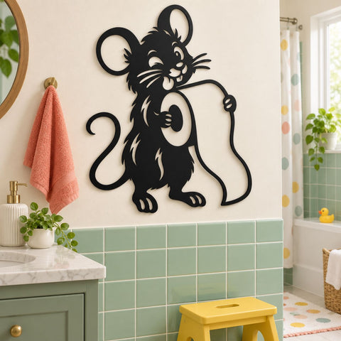 Bathroom Mouse Laser SVG | Funny Mouse Toilet Paper Svg | Funny Bathroom Decor DXF | Mouse Metal Wall Art | CNC Plasma Cut File SVG HappyDesignStudio 