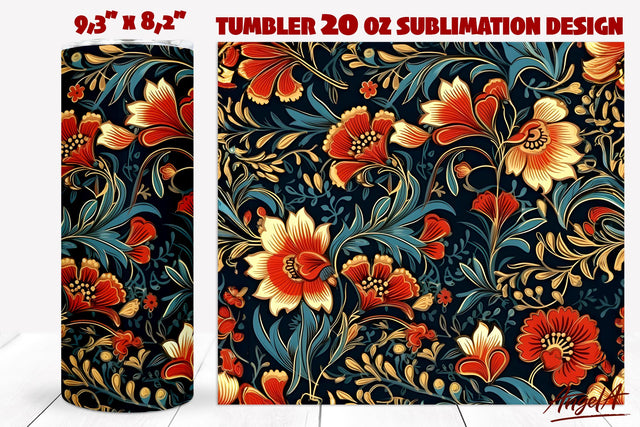 Batik flower pattern, Floral tumbler wrap Sublimation Angelina Semenova 