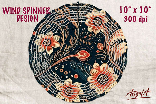 batik vintage orange flower wind spinner Sublimation Angelina Semenova 