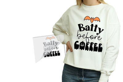 Batty Before Coffee Halloween DTF Heat Transfer Physical So Fontsy T-Shirt Iron-On Transfer Shop