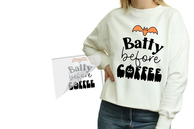 Batty Before Coffee Halloween DTF Heat Transfer Physical So Fontsy T-Shirt Iron-On Transfer Shop