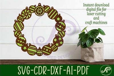 Bauble wreath two layer wall art sign, SVG file. vector SVG APInspireddesigns 