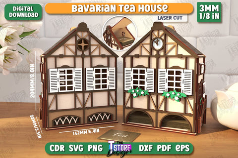 Bavarian Tea House Laser Cut Bundle | Tea Bag Dispenser | Tea Bag Holder | Tea Bag Organizer | CNC Files SVG The T Store Design 