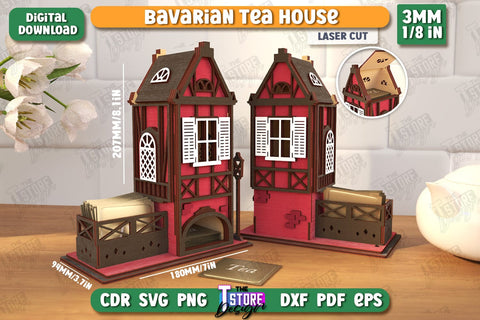 Bavarian Tea House Laser Cut Bundle | Tea Bag Dispenser | Tea Bag Holder | Tea Bag Organizer | CNC Files SVG The T Store Design 