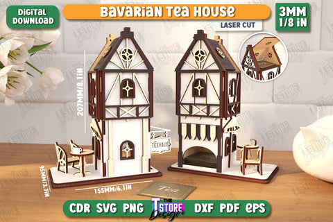 Bavarian Tea House Laser Cut Bundle | Tea Bag Dispenser | Tea Bag Holder | Tea Bag Organizer | CNC Files SVG The T Store Design 