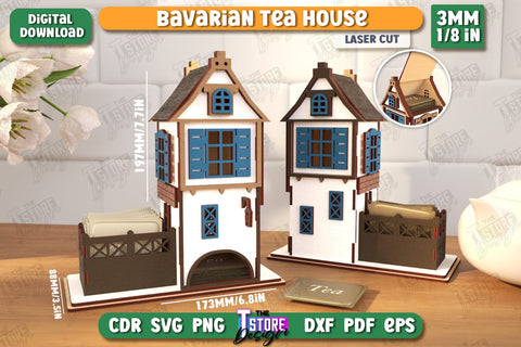 Bavarian Tea House Laser Cut Bundle | Tea Bag Dispenser | Tea Bag Holder | Tea Bag Organizer | CNC Files SVG The T Store Design 