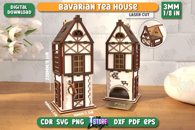 Bavarian Tea House Laser Cut | Tea Bag Dispenser | Tea Bag Holder | Tea Bag Organizer | CNC File SVG The T Store Design 