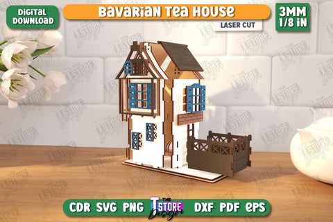 Bavarian Tea House Laser Cut | Tea Bag Dispenser | Tea Bag Holder | Tea Bag Organizer | CNC File SVG The T Store Design 