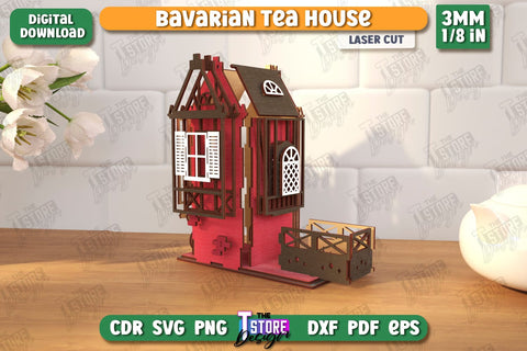Bavarian Tea House Laser Cut | Tea Bag Dispenser | Tea Bag Holder | Tea Bag Organizer | CNC File SVG The T Store Design 