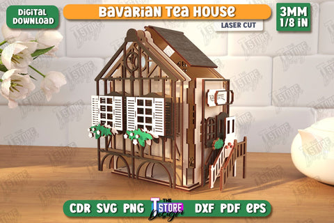 Bavarian Tea House Laser Cut | Tea Bag Dispenser | Tea Bag Holder | Tea Bag Organizer | CNC File SVG The T Store Design 